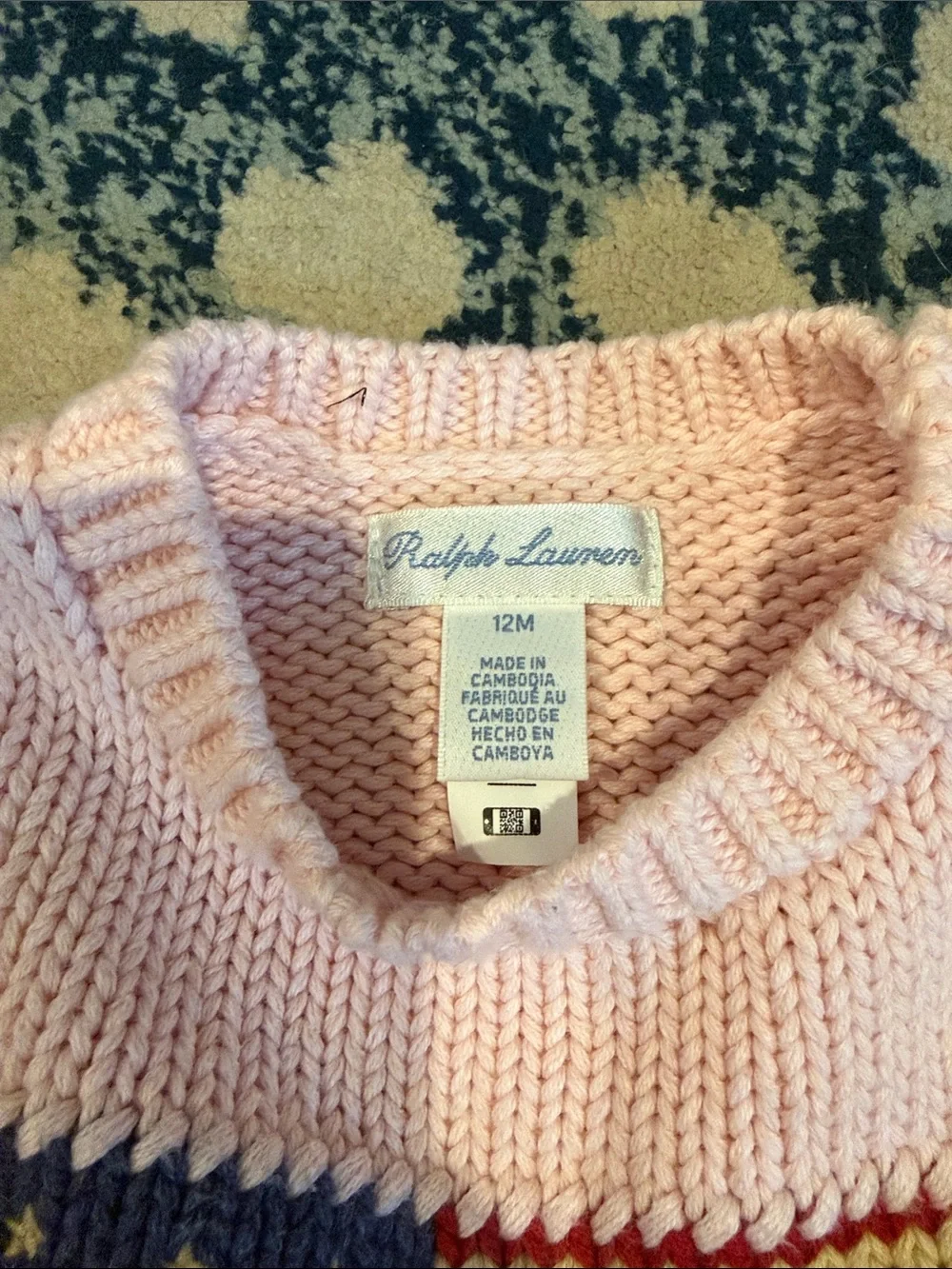 Ralph Lauren Light Pink Knit Sweater with Flag Motif